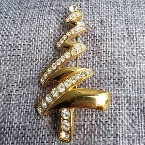 Vintage Monet  Modern Christmas Tree Brooch with Crystals